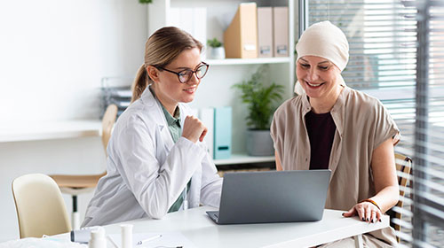 A clinician reviewing results with a patient